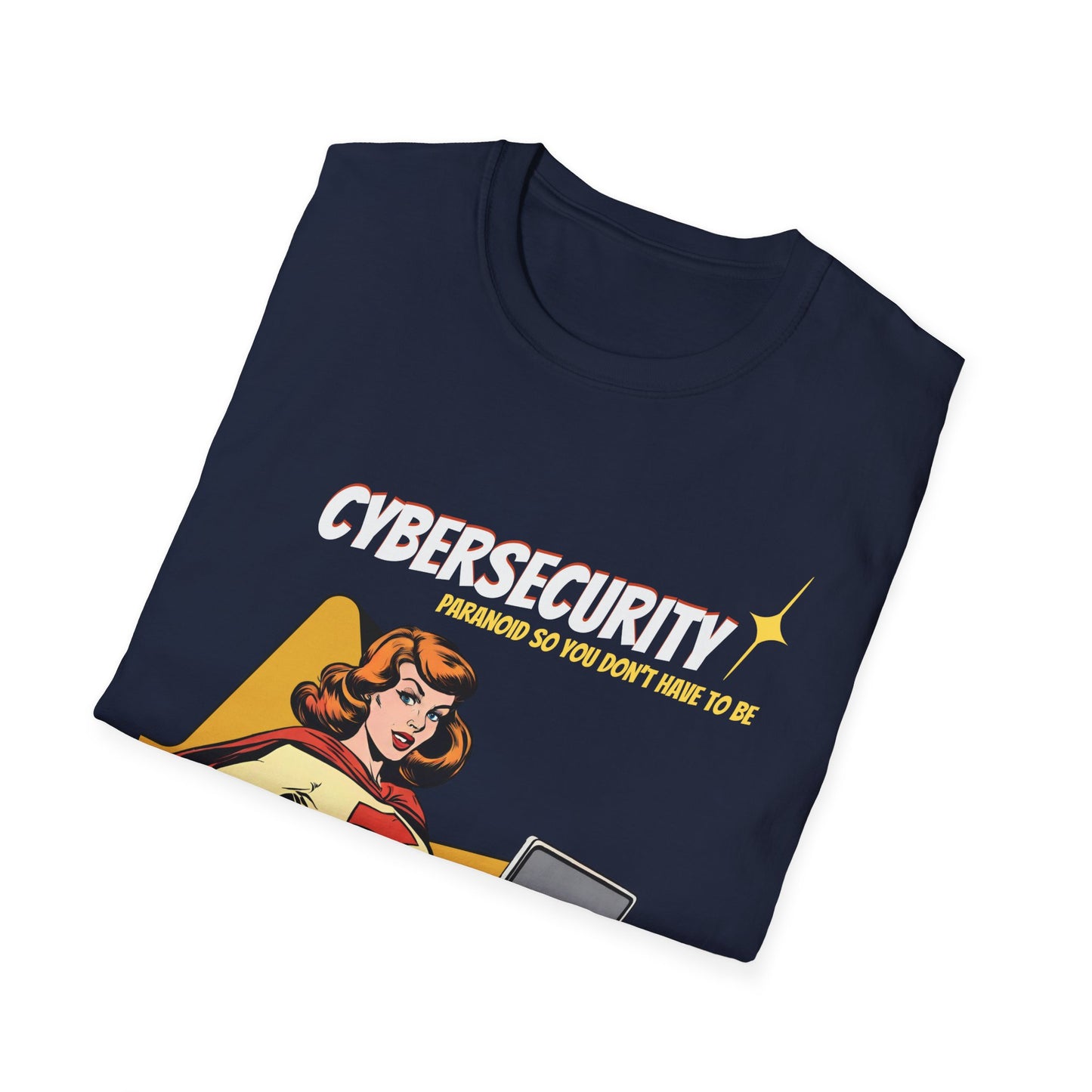 Cybersecurity Retro Comic T‑Shirt | "Paranoid So You Don’t Have To Be" | Female Superhero | Women in STEM shirt