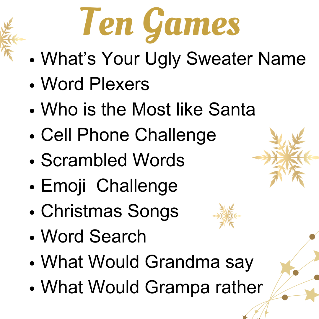 Christmas Games Set 4: 10 Printables for Office or Family Parties | Ugly Sweater Name | Who is like Santa | Cell Phone | Instant Download