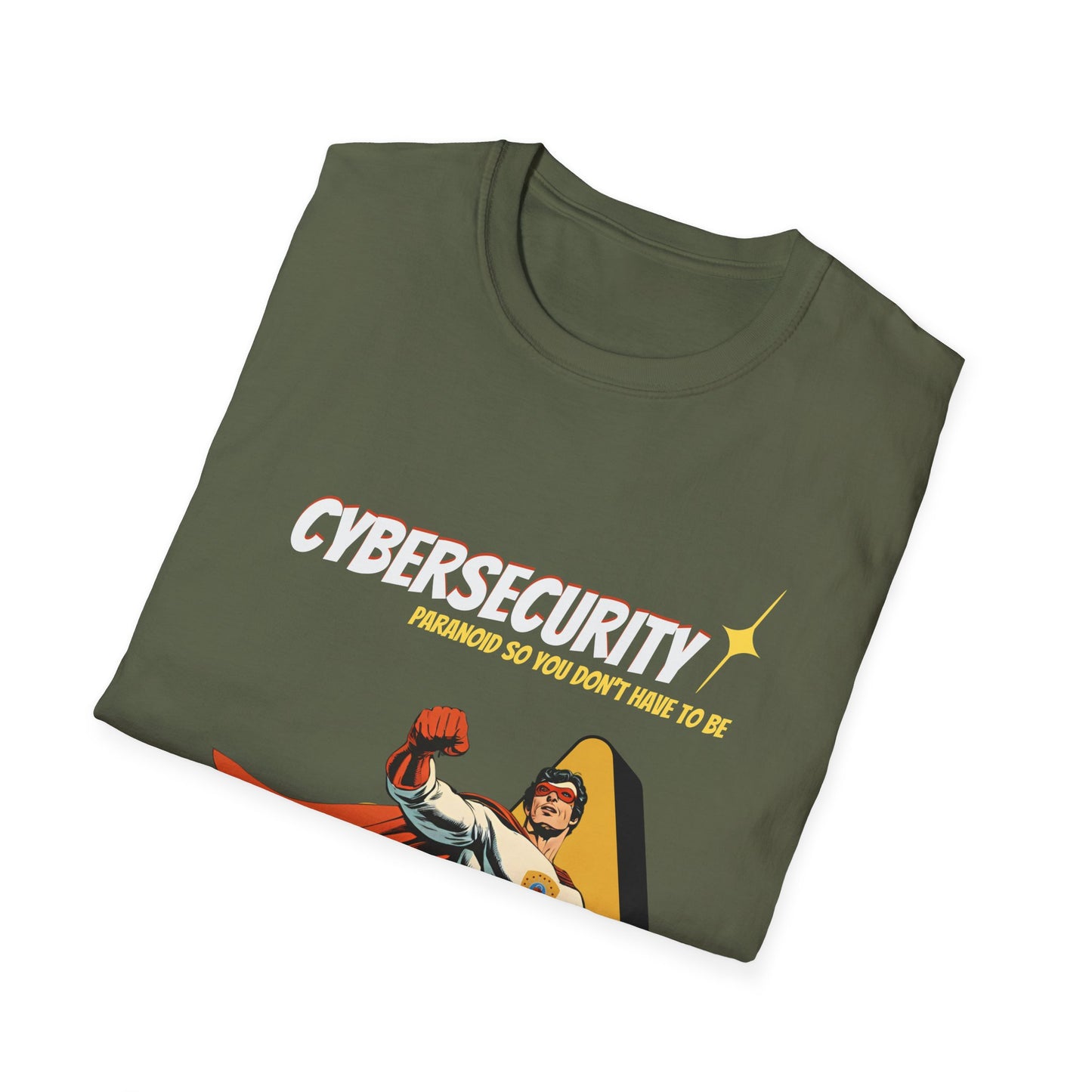 Cybersecurity Retro Comic T‑Shirt | "Paranoid So You Don’t Have To Be" | Male Superhero | Men in STEM shirt