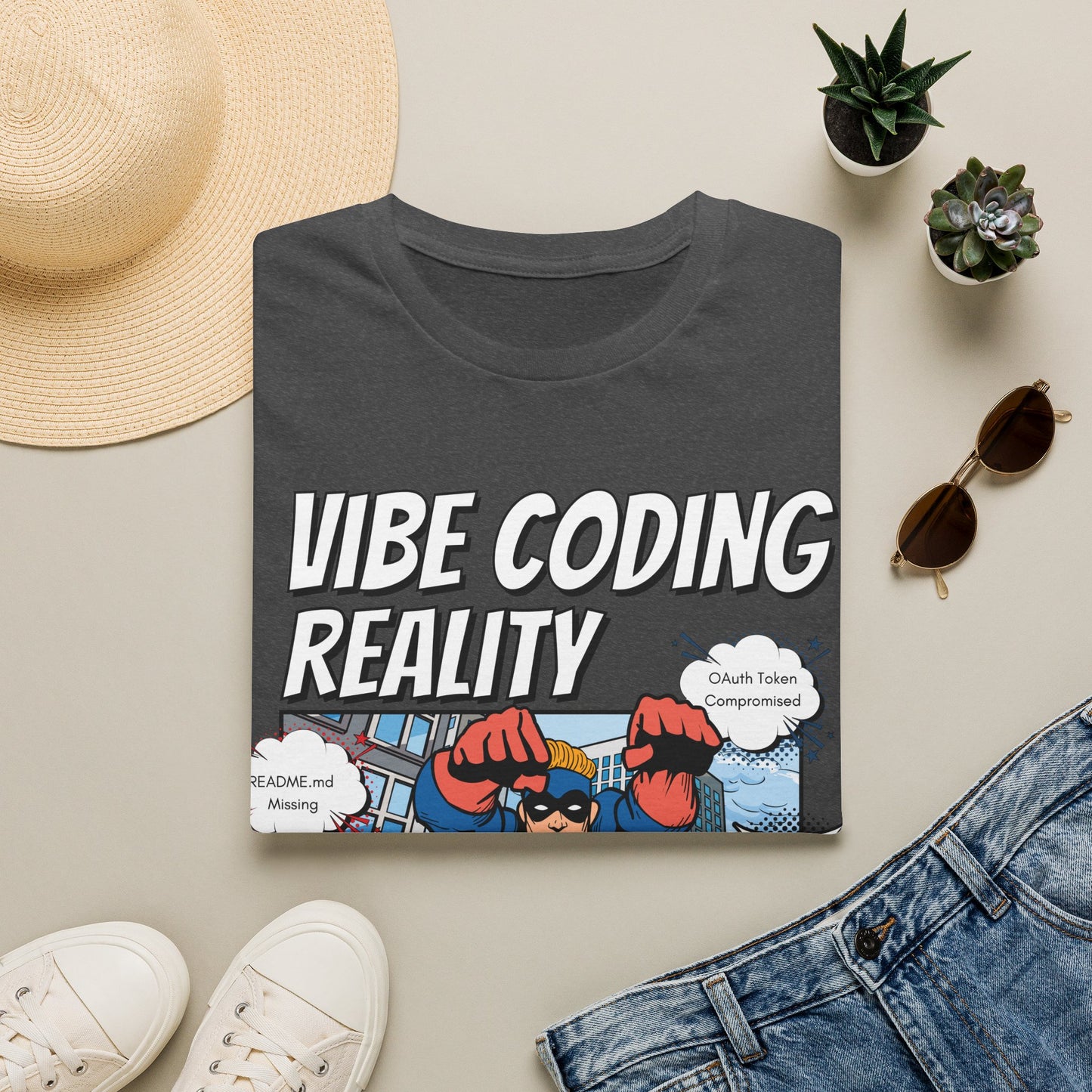Vibe Coding Reality T-Shirt | Funny Male Senior Dev Super Hero |  Programmer Comic Tee | Vibe Coders are Fueled by Dreams