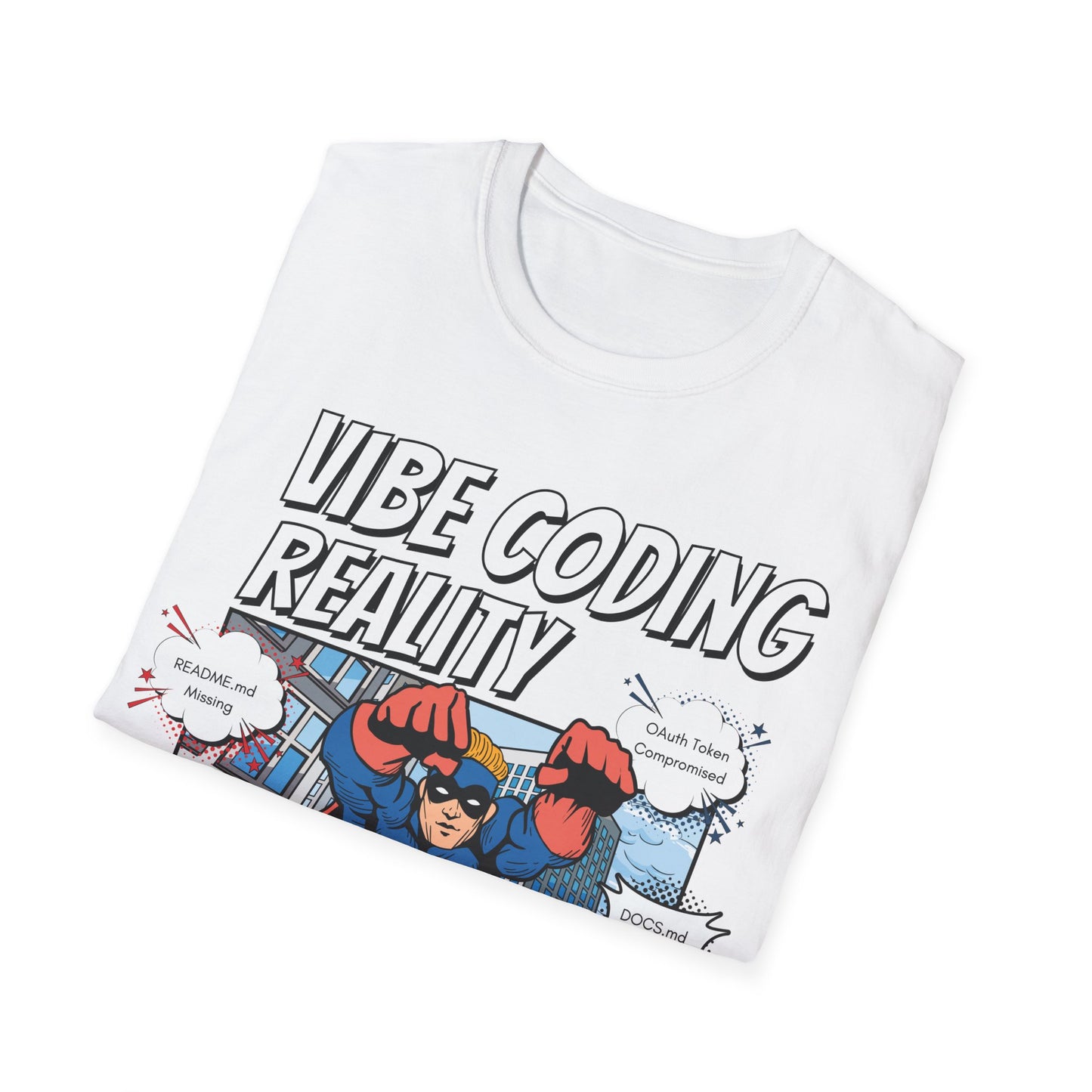 Vibe Coding Reality T-Shirt | Funny Male Senior Dev Super Hero |  Programmer Comic Tee | Vibe Coders are Fueled by Dreams