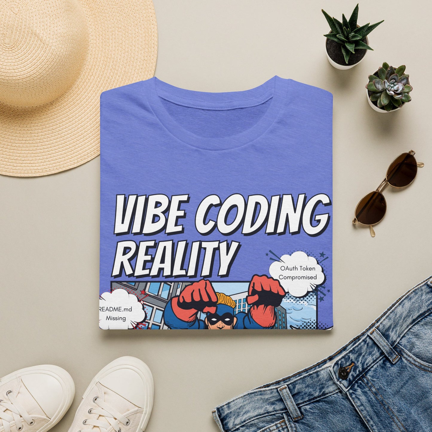 Vibe Coding Reality T-Shirt | Funny Male Senior Dev Super Hero |  Programmer Comic Tee | Vibe Coders are Fueled by Dreams