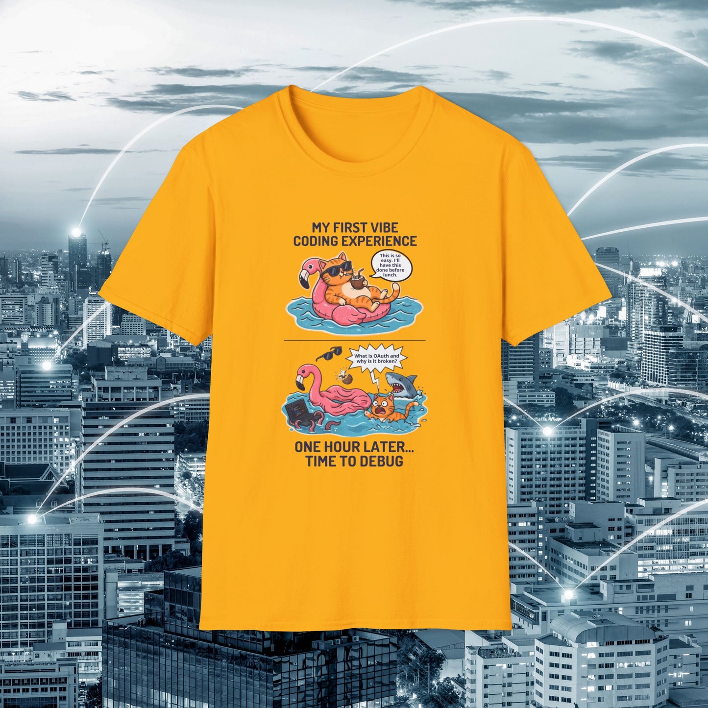 Hilarious Vibe Coder shirt | Cat is Vibe Coding until it's time to Debug | Debugging Nightmare for Vibe Coders | Funny Tech shirt