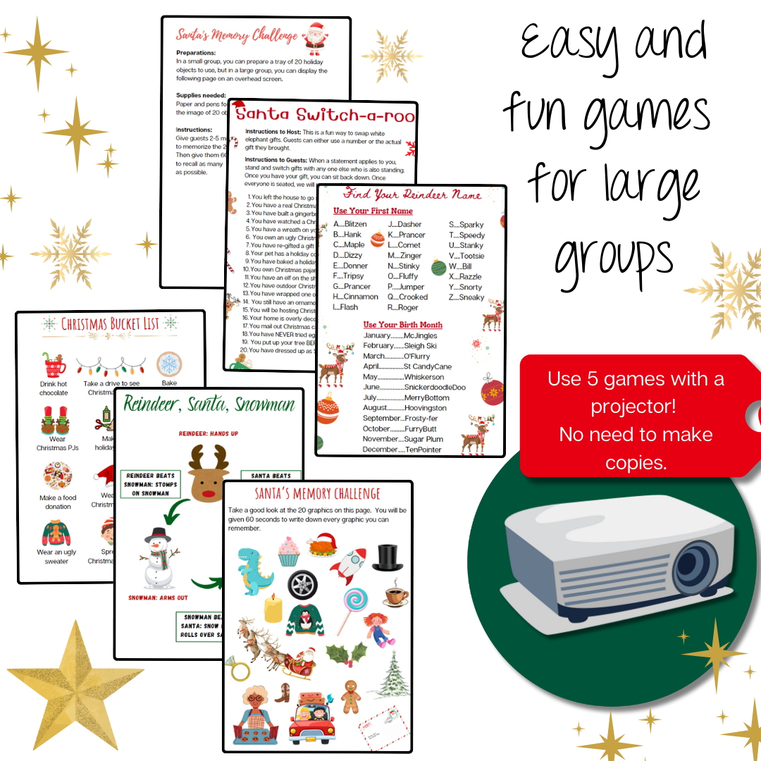 Christmas Games Set 1: Party Games for Large Group | Holiday Office Party | Staff Meeting | White Elephant Gift Exchange | Instant Download