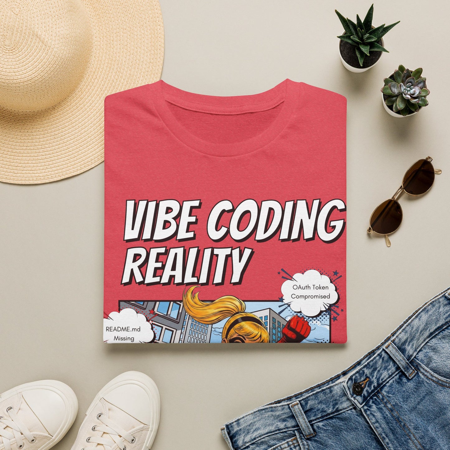 Vibe Coding Reality T-Shirt | Funny Female Senior Dev Super Hero |  Programmer Comic Tee | Vibe Coders are Fueled by Dreams