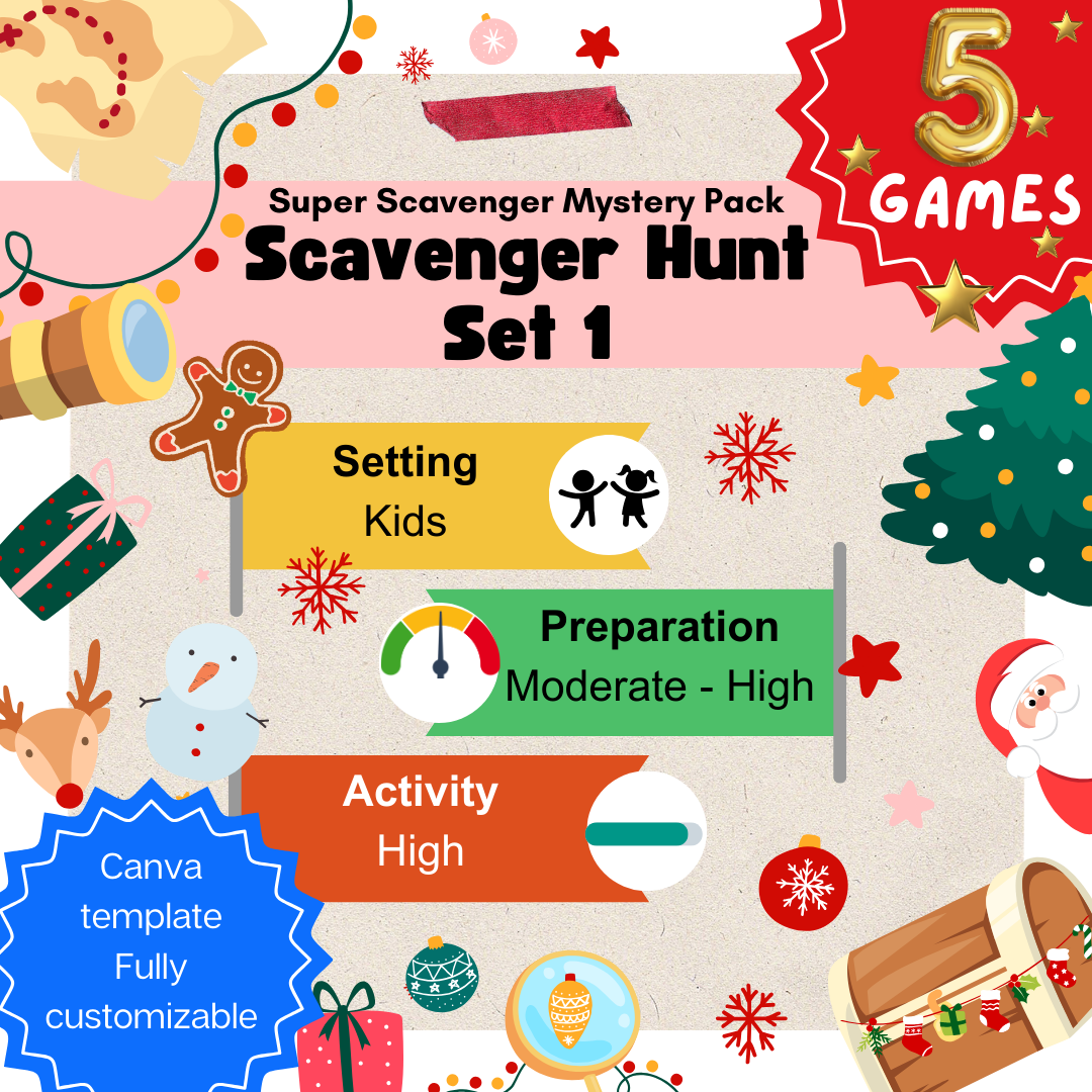Christmas Hunt Set 1: 5 Christmas Scavenger Hunt for Kids | Stocking Clues | Christmas Games for Children | Rhyming Santa Clues | Instant Download
