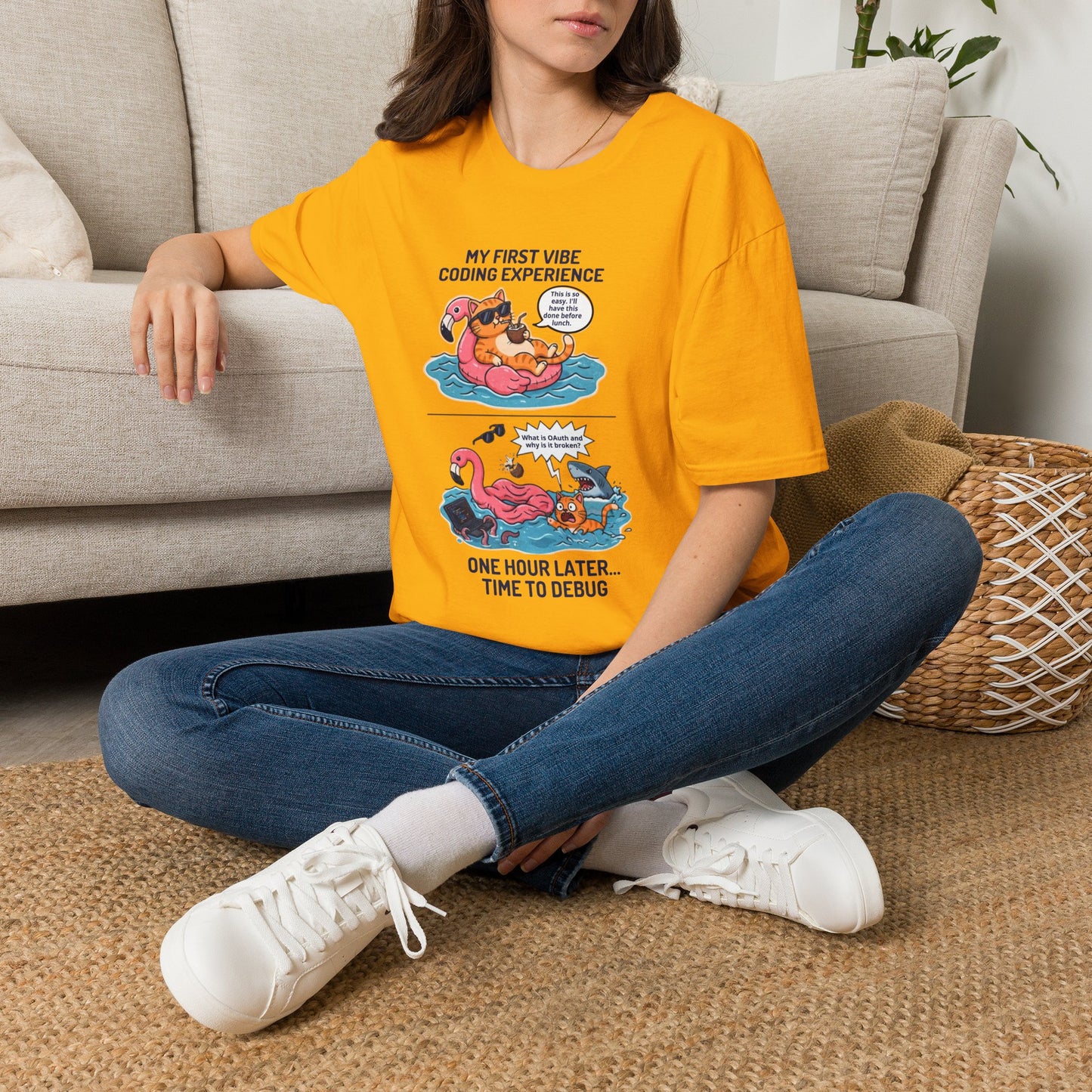 Hilarious Vibe Coder shirt | Cat is Vibe Coding until it's time to Debug | Debugging Nightmare for Vibe Coders | Funny Tech shirt