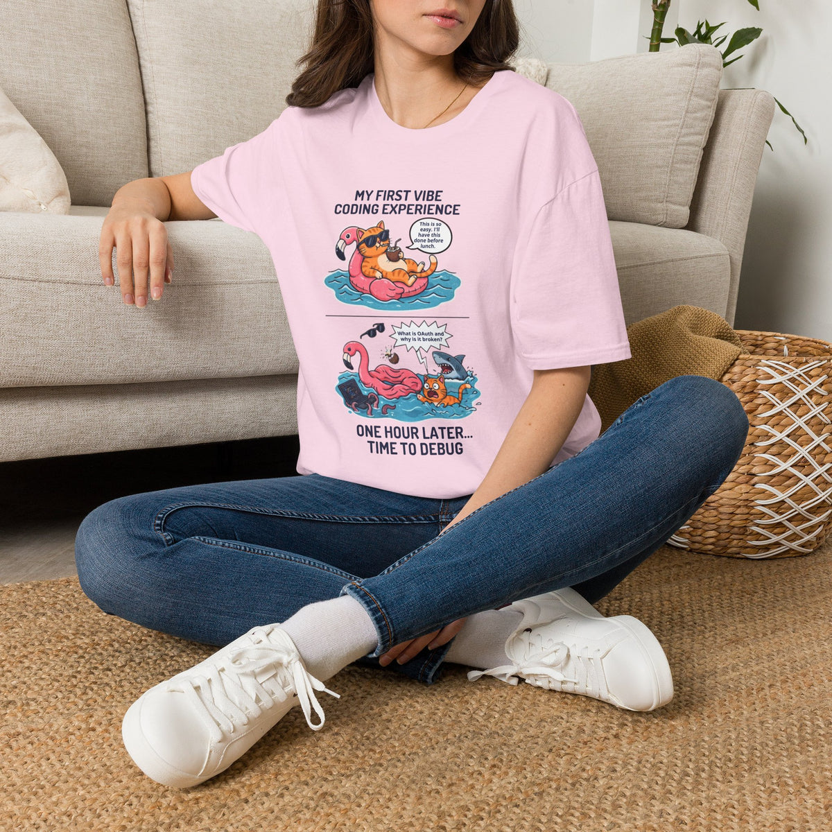 Hilarious Vibe Coder shirt | Cat is Vibe Coding until it's time to Debug | Debugging Nightmare for Vibe Coders | Funny Tech shirt