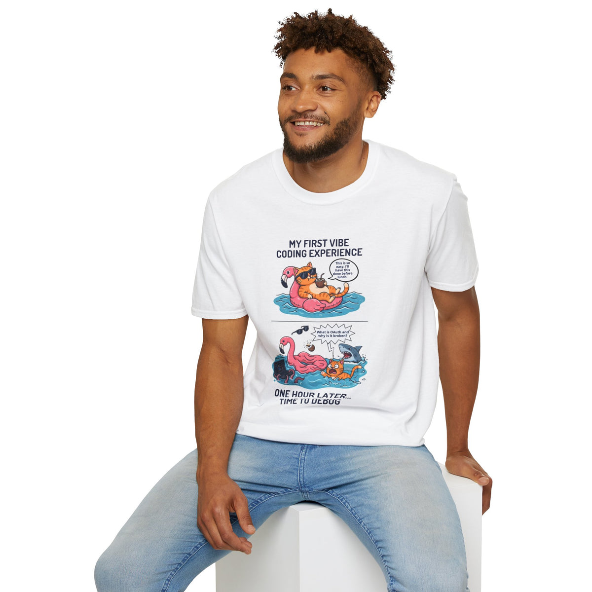 Hilarious Vibe Coder shirt | Cat is Vibe Coding until it's time to Debug | Debugging Nightmare for Vibe Coders | Funny Tech shirt