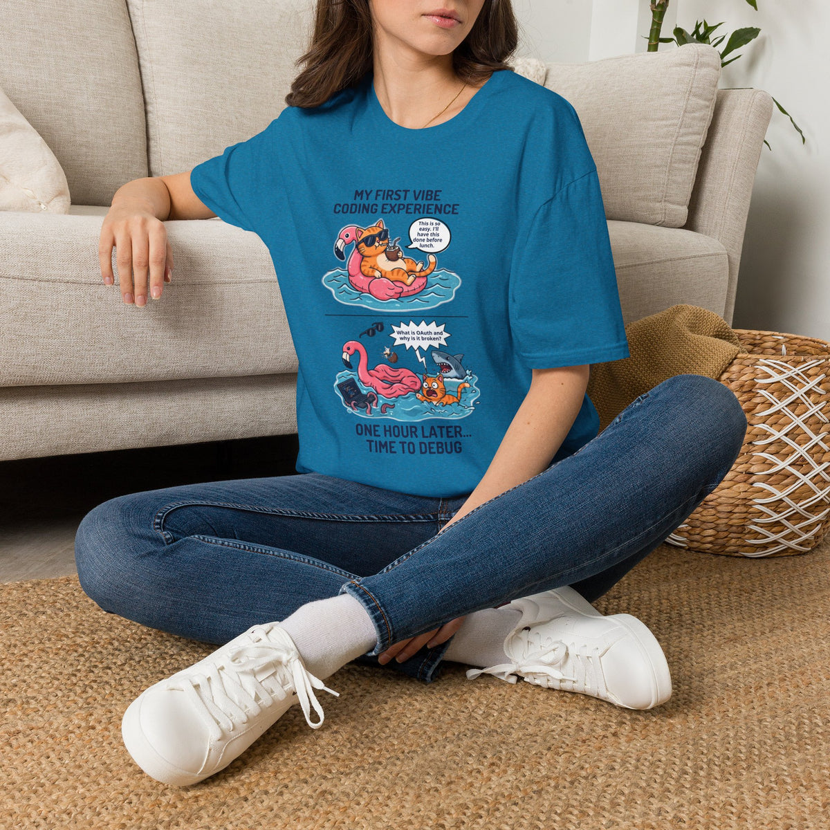 Hilarious Vibe Coder shirt | Cat is Vibe Coding until it's time to Debug | Debugging Nightmare for Vibe Coders | Funny Tech shirt