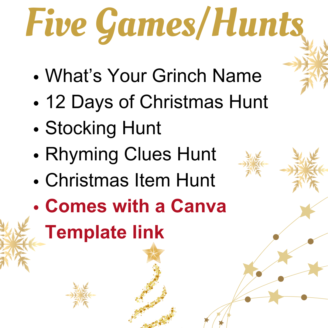 Christmas Hunt Set 1: 5 Christmas Scavenger Hunt for Kids | Stocking Clues | Christmas Games for Children | Rhyming Santa Clues | Instant Download