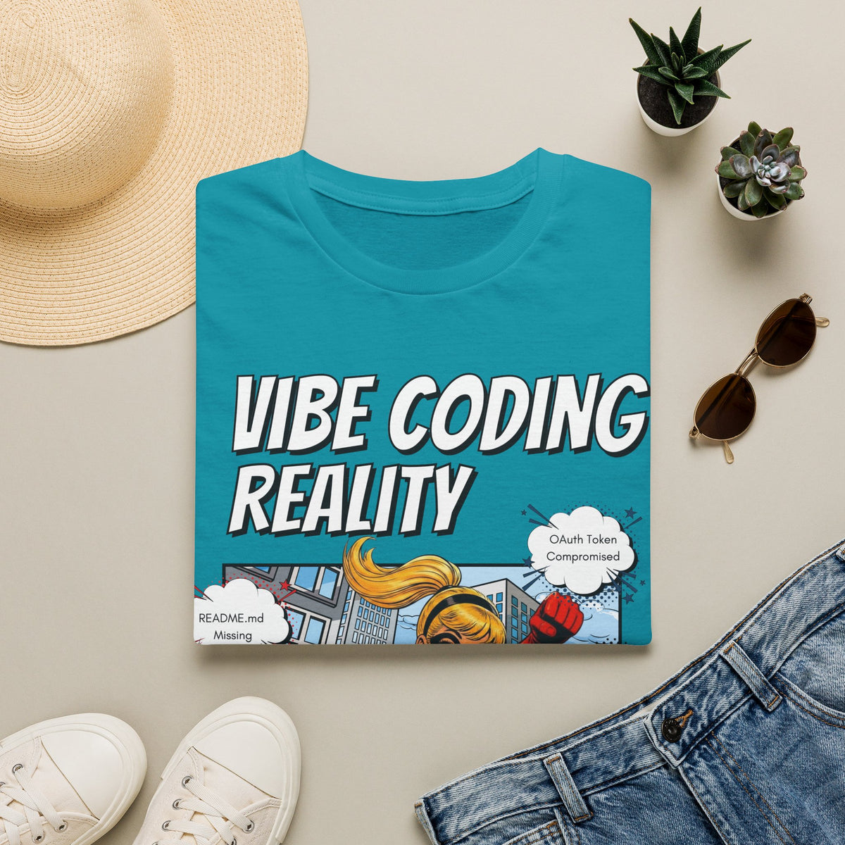 Vibe Coding Reality T-Shirt | Funny Female Senior Dev Super Hero |  Programmer Comic Tee | Vibe Coders are Fueled by Dreams