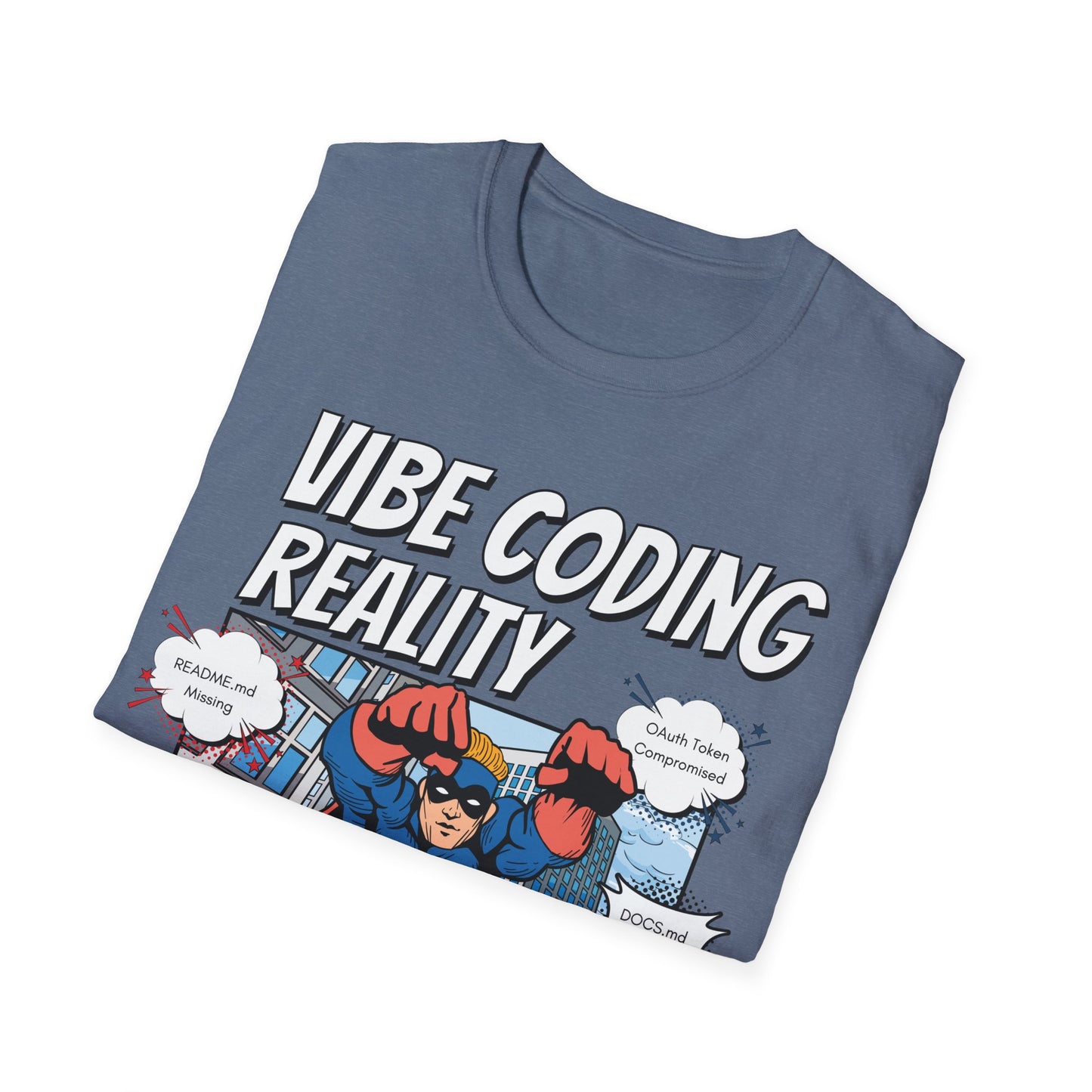 Vibe Coding Reality T-Shirt | Funny Male Senior Dev Super Hero |  Programmer Comic Tee | Vibe Coders are Fueled by Dreams