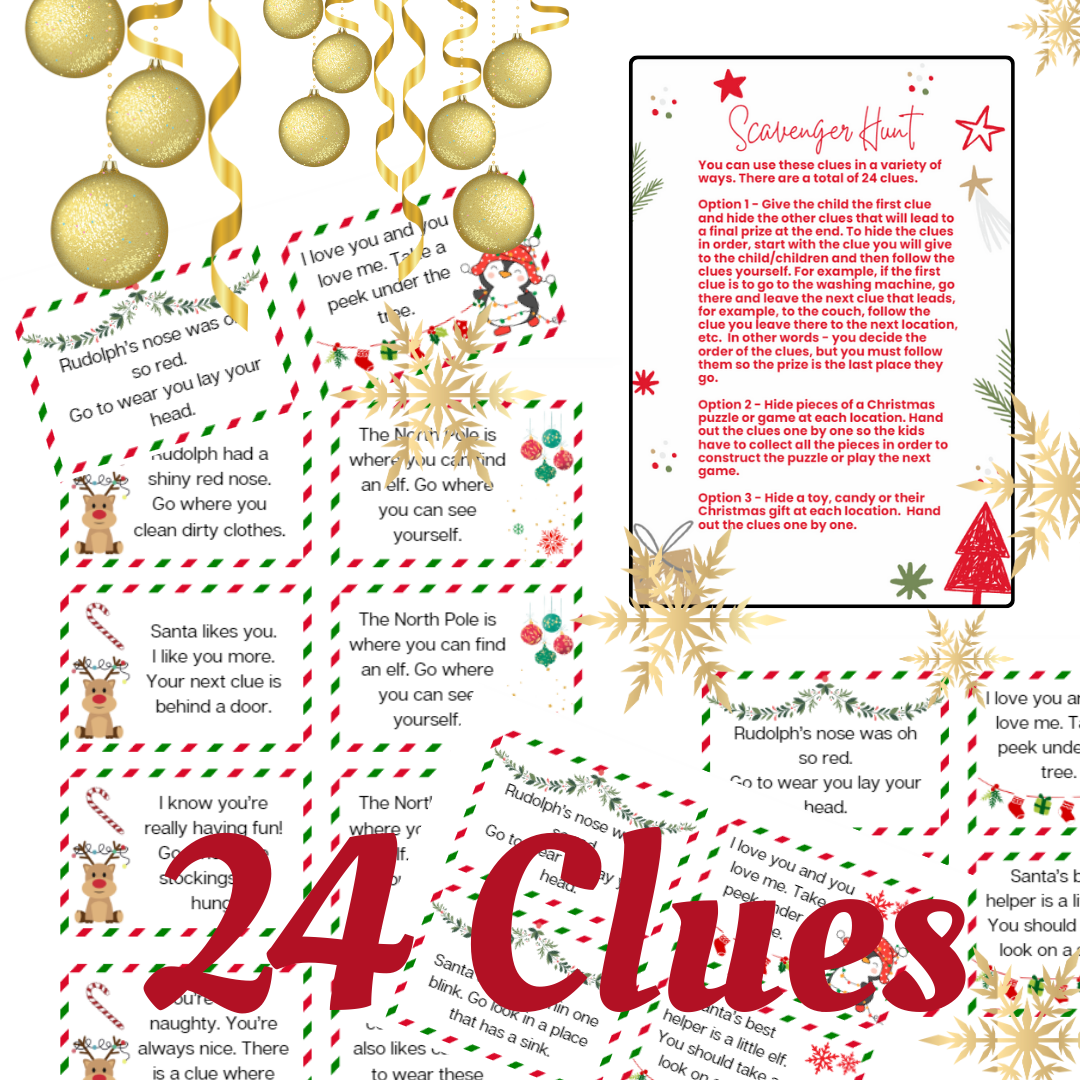 Christmas Hunt Set 1: 5 Christmas Scavenger Hunt for Kids | Stocking Clues | Christmas Games for Children | Rhyming Santa Clues | Instant Download