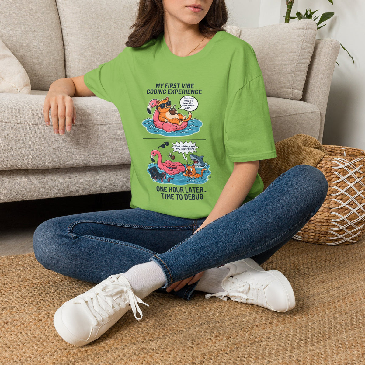 Hilarious Vibe Coder shirt | Cat is Vibe Coding until it's time to Debug | Debugging Nightmare for Vibe Coders | Funny Tech shirt