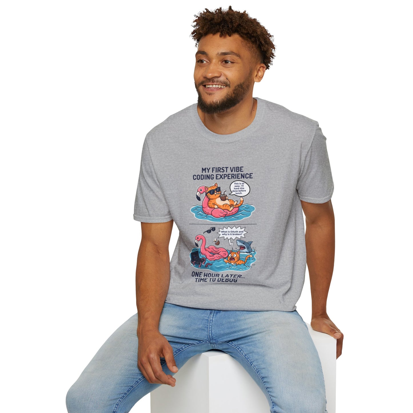 Hilarious Vibe Coder shirt | Cat is Vibe Coding until it's time to Debug | Debugging Nightmare for Vibe Coders | Funny Tech shirt