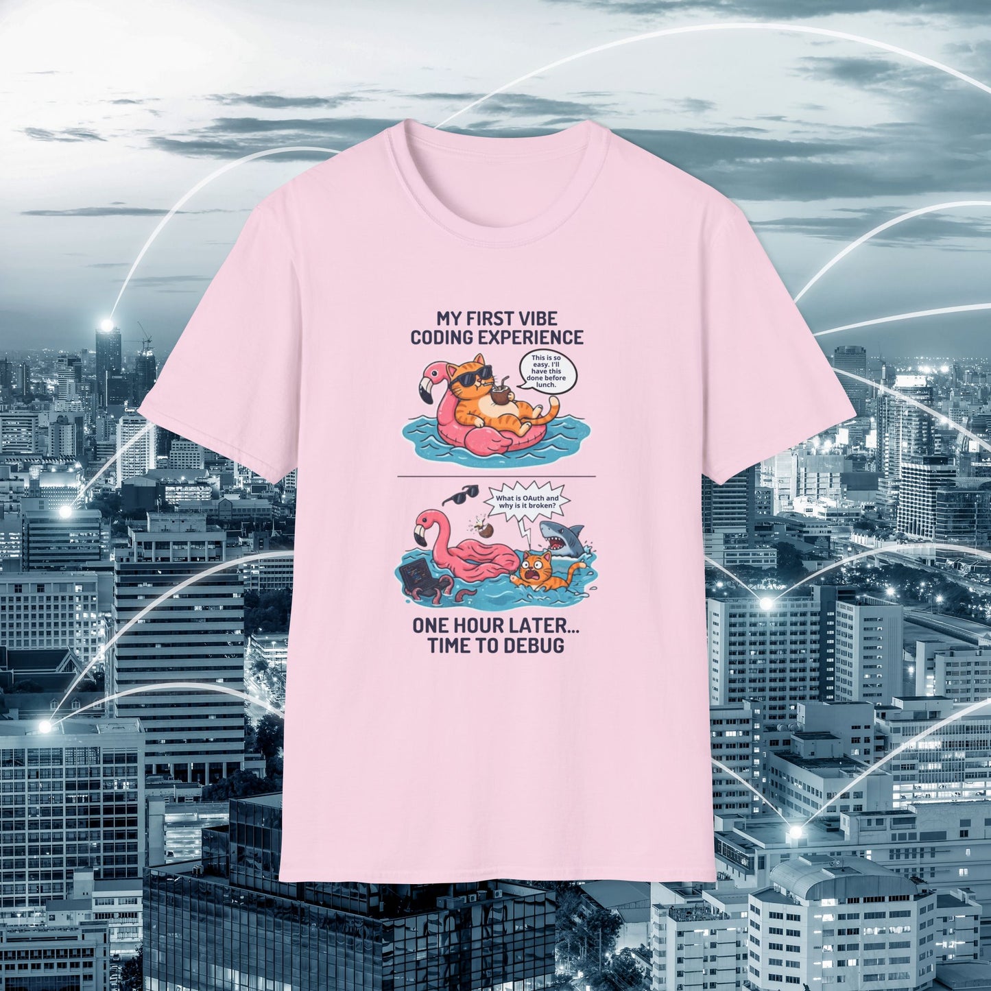 Hilarious Vibe Coder shirt | Cat is Vibe Coding until it's time to Debug | Debugging Nightmare for Vibe Coders | Funny Tech shirt