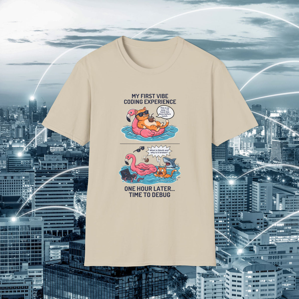 Hilarious Vibe Coder shirt | Cat is Vibe Coding until it's time to Debug | Debugging Nightmare for Vibe Coders | Funny Tech shirt