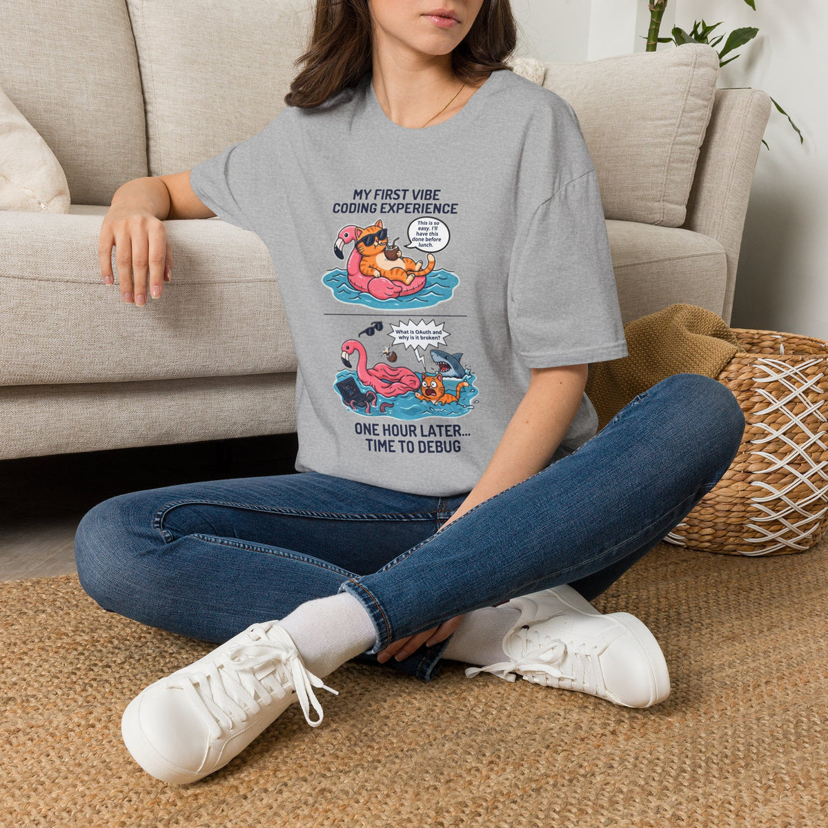 Hilarious Vibe Coder shirt | Cat is Vibe Coding until it's time to Debug | Debugging Nightmare for Vibe Coders | Funny Tech shirt
