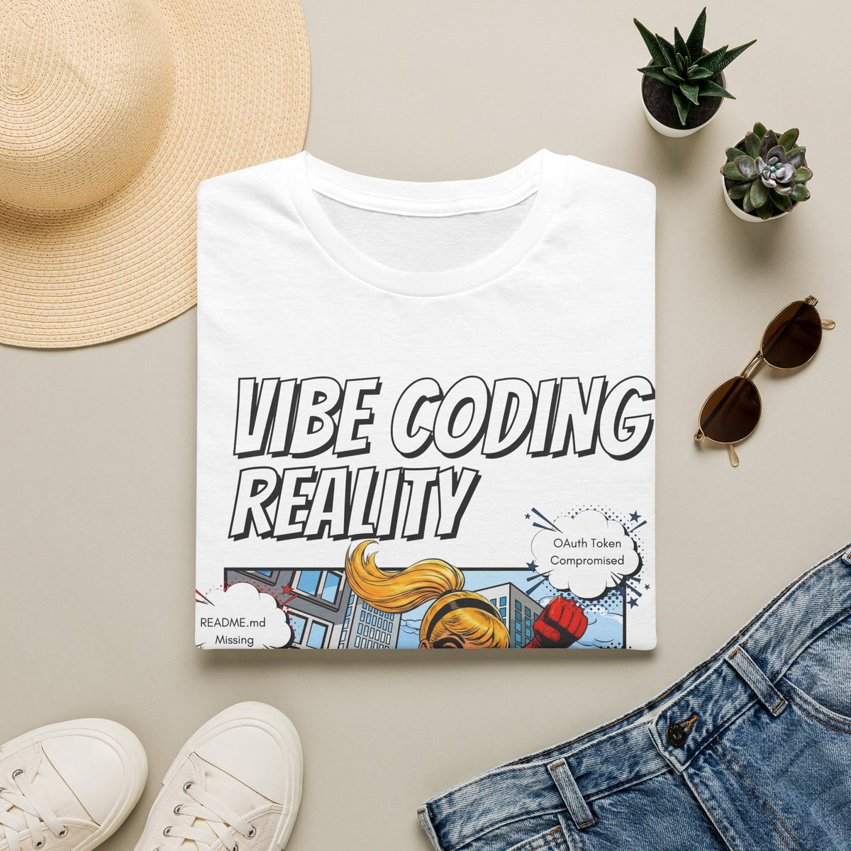 Vibe Coding Reality T-Shirt | Funny Female Senior Dev Super Hero |  Programmer Comic Tee | Vibe Coders are Fueled by Dreams