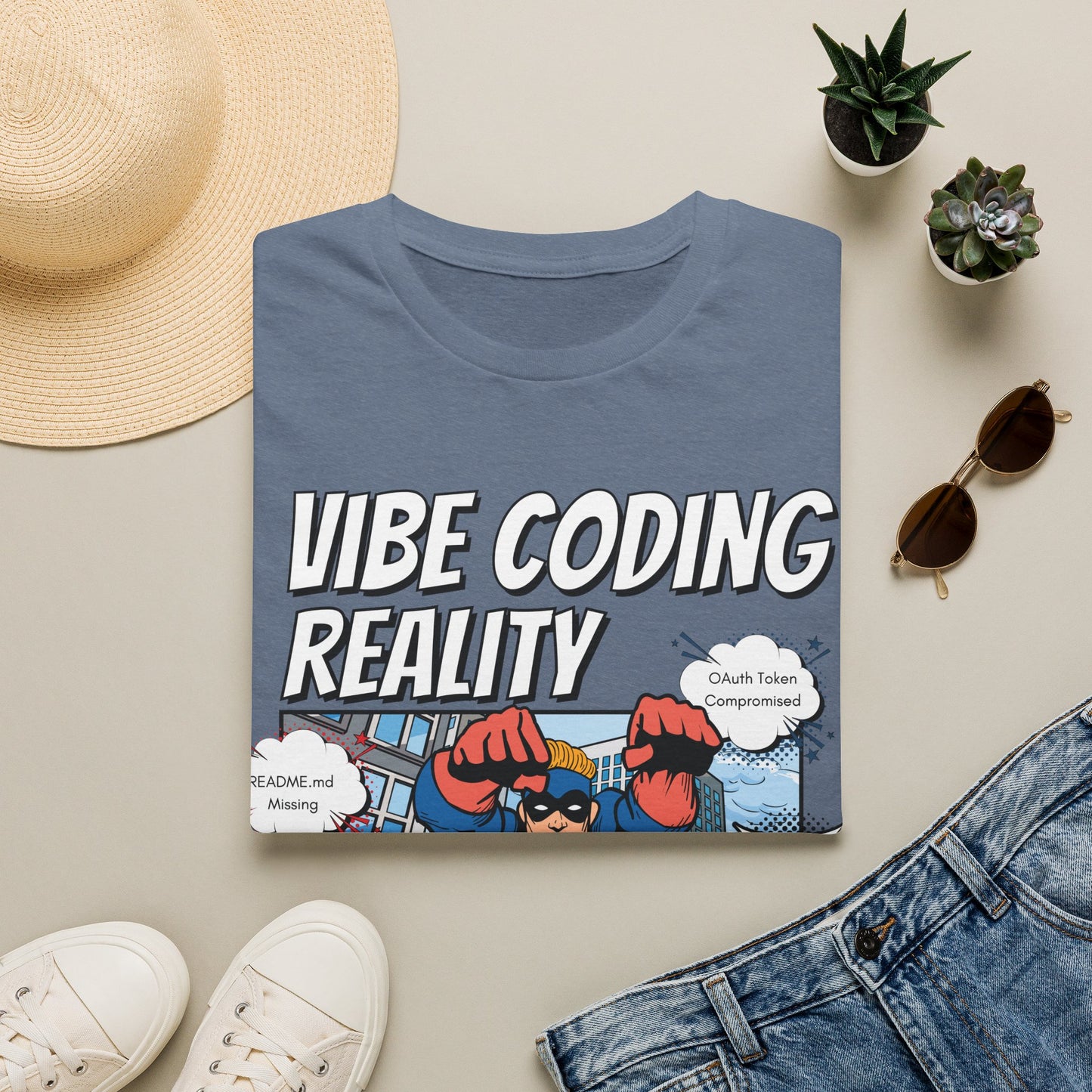 Vibe Coding Reality T-Shirt | Funny Male Senior Dev Super Hero |  Programmer Comic Tee | Vibe Coders are Fueled by Dreams