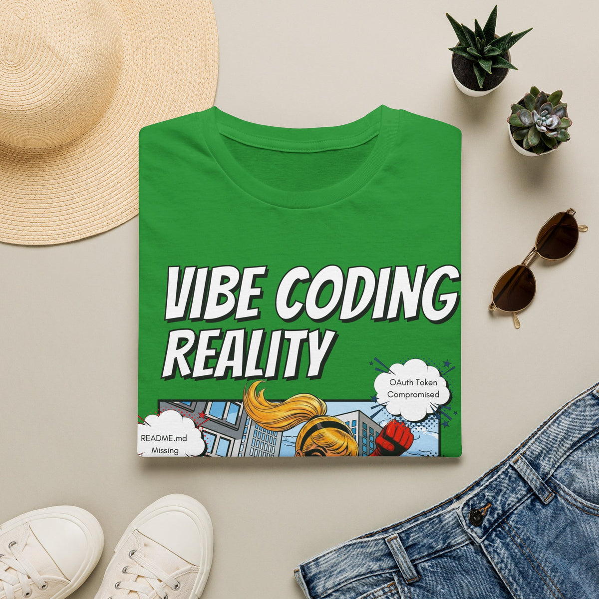Vibe Coding Reality T-Shirt | Funny Female Senior Dev Super Hero |  Programmer Comic Tee | Vibe Coders are Fueled by Dreams