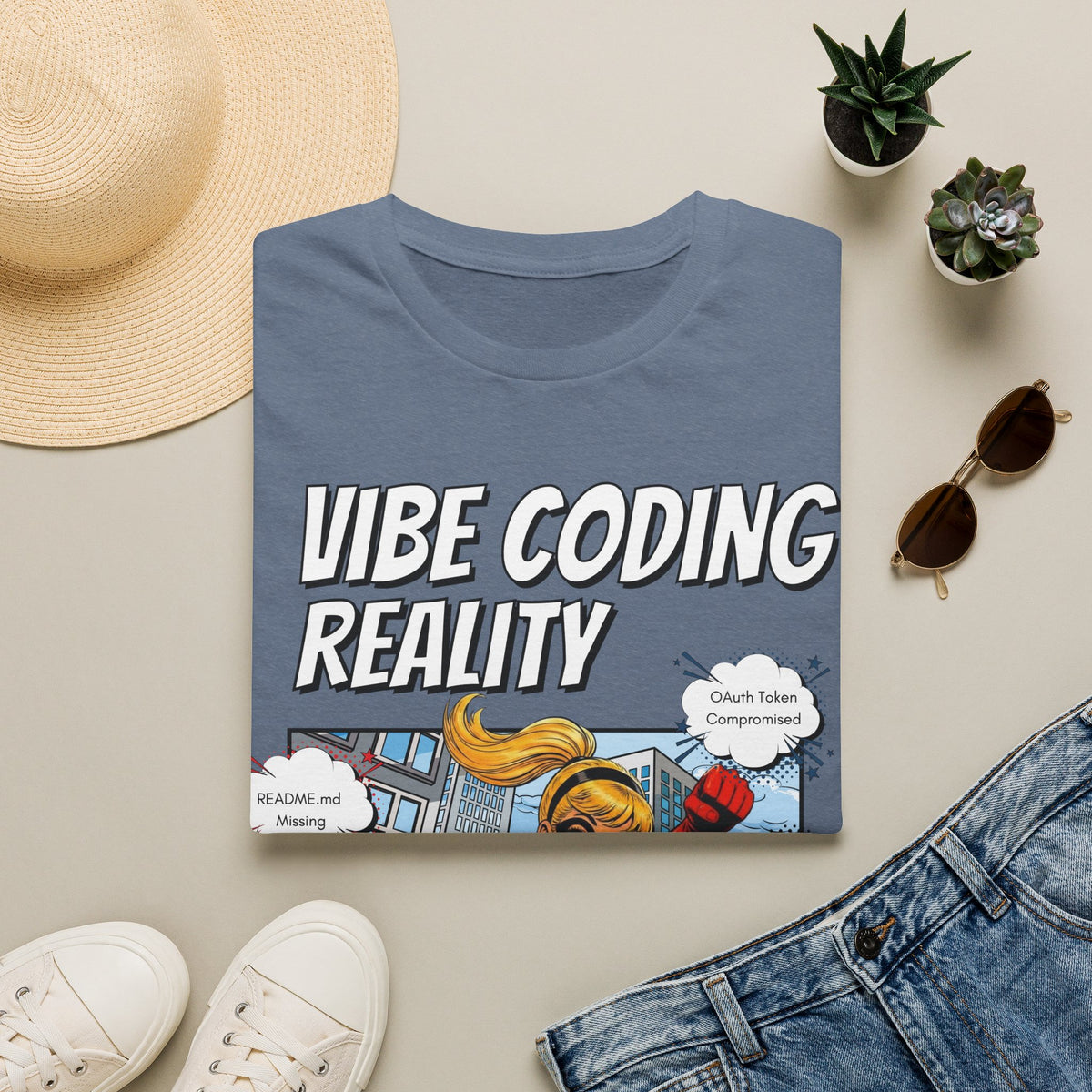 Vibe Coding Reality T-Shirt | Funny Female Senior Dev Super Hero |  Programmer Comic Tee | Vibe Coders are Fueled by Dreams