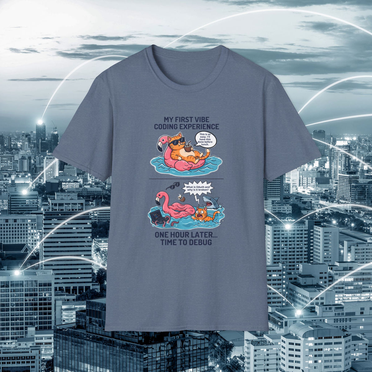 Hilarious Vibe Coder shirt | Cat is Vibe Coding until it's time to Debug | Debugging Nightmare for Vibe Coders | Funny Tech shirt