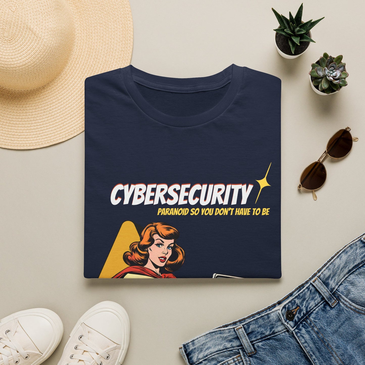 Cybersecurity Retro Comic T‑Shirt | "Paranoid So You Don’t Have To Be" | Female Superhero | Women in STEM shirt