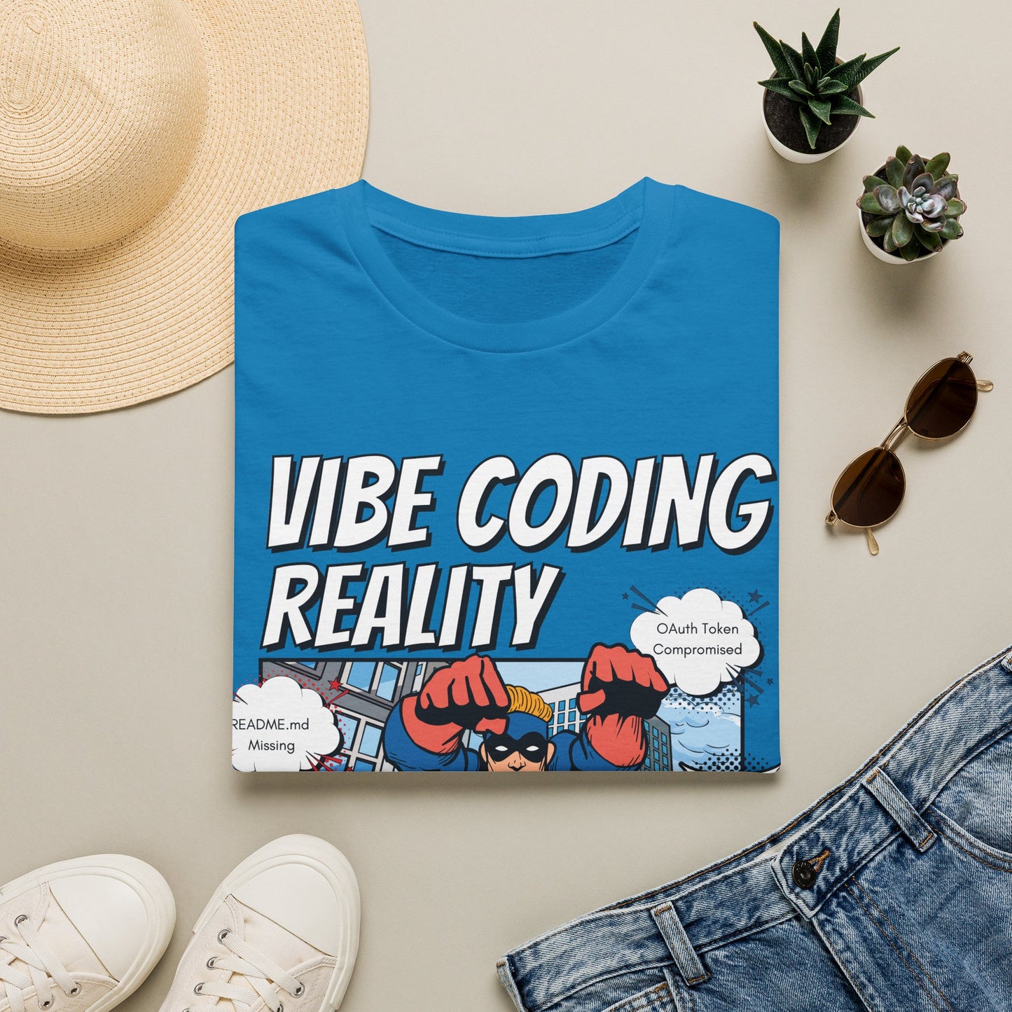 Vibe Coding Reality T-Shirt | Funny Male Senior Dev Super Hero |  Programmer Comic Tee | Vibe Coders are Fueled by Dreams