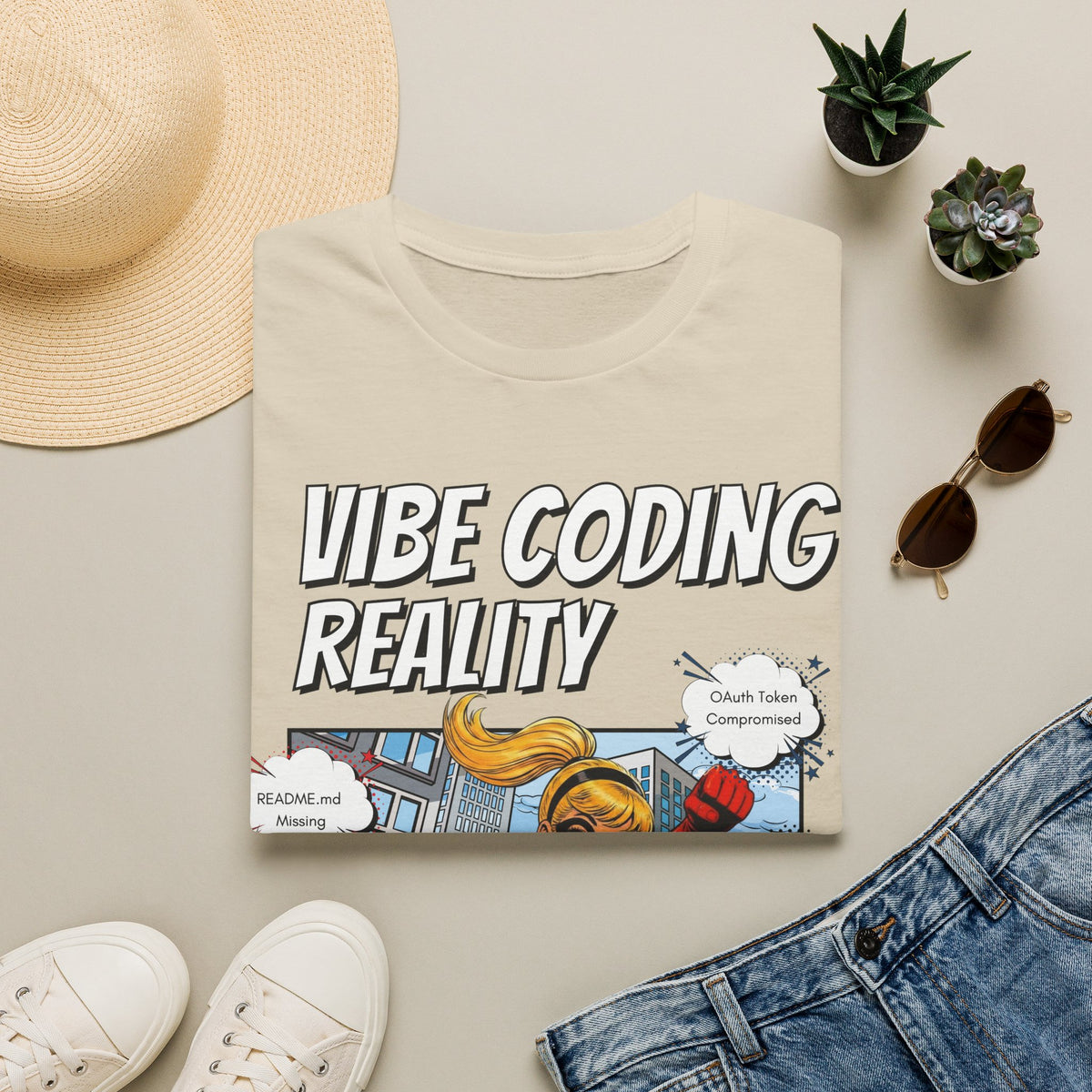 Vibe Coding Reality T-Shirt | Funny Female Senior Dev Super Hero |  Programmer Comic Tee | Vibe Coders are Fueled by Dreams