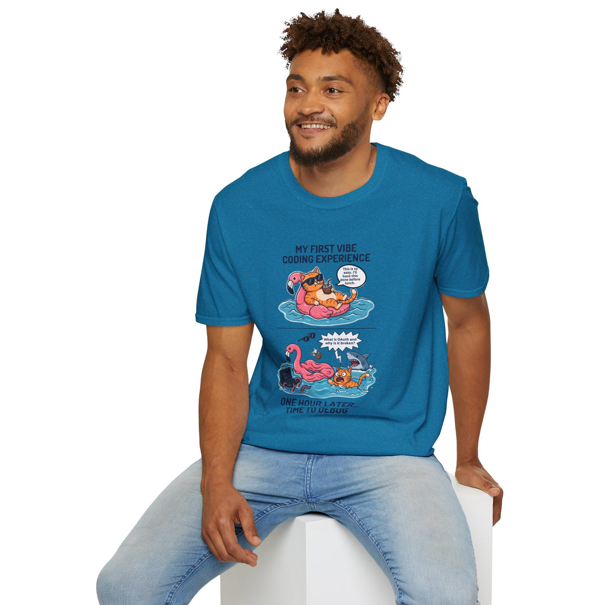 Hilarious Vibe Coder shirt | Cat is Vibe Coding until it's time to Debug | Debugging Nightmare for Vibe Coders | Funny Tech shirt