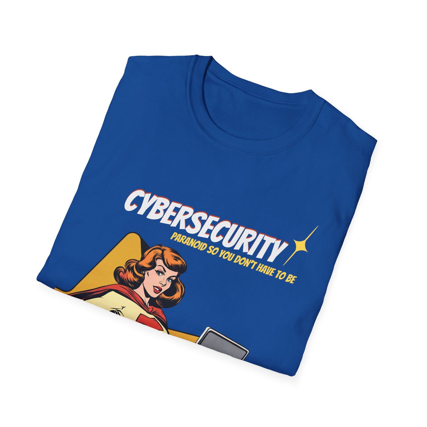 Cybersecurity Retro Comic T‑Shirt | "Paranoid So You Don’t Have To Be" | Female Superhero | Women in STEM shirt