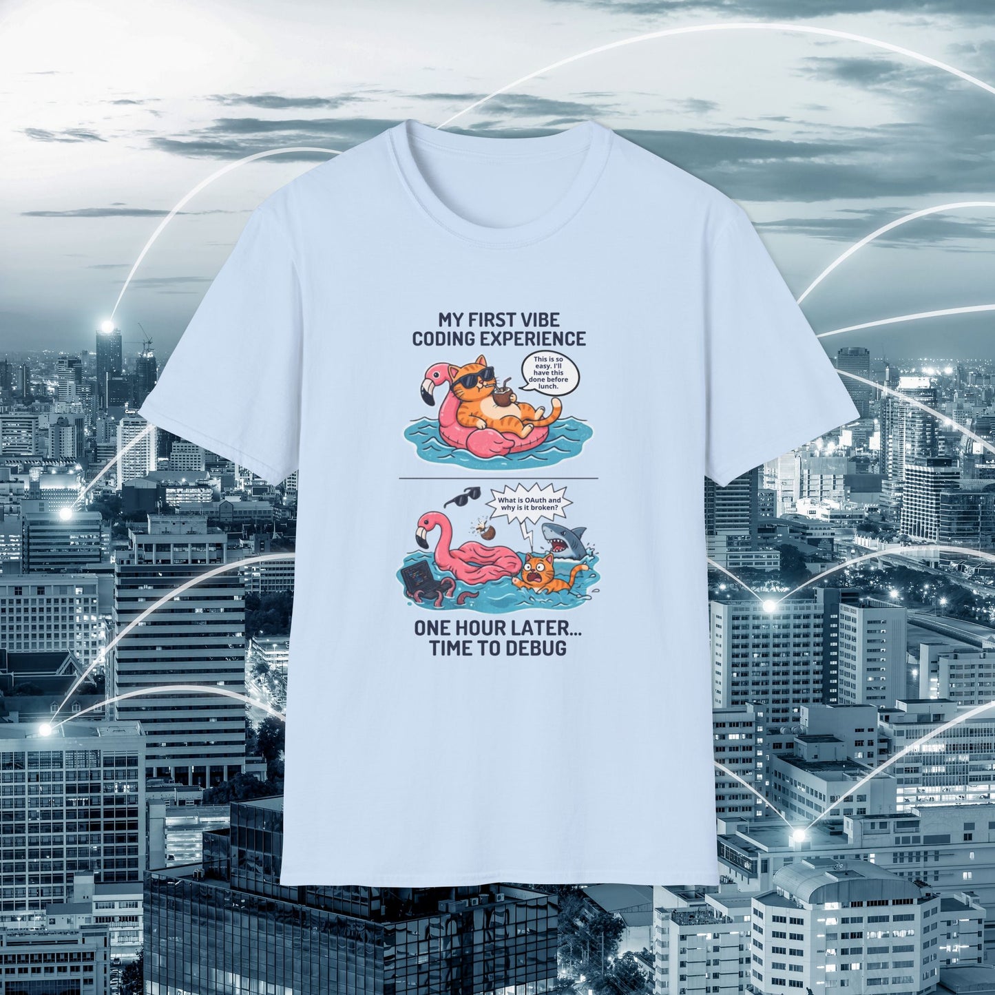 Hilarious Vibe Coder shirt | Cat is Vibe Coding until it's time to Debug | Debugging Nightmare for Vibe Coders | Funny Tech shirt