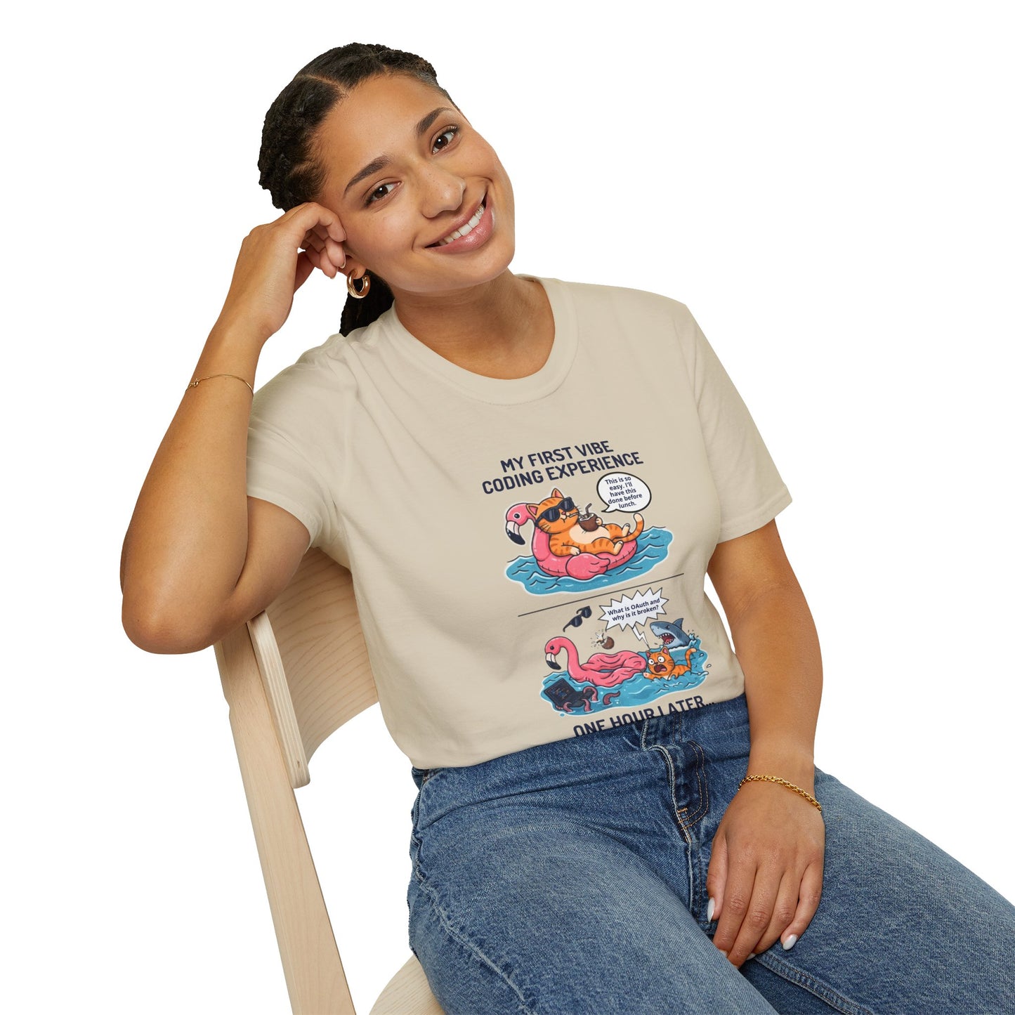 Hilarious Vibe Coder shirt | Cat is Vibe Coding until it's time to Debug | Debugging Nightmare for Vibe Coders | Funny Tech shirt