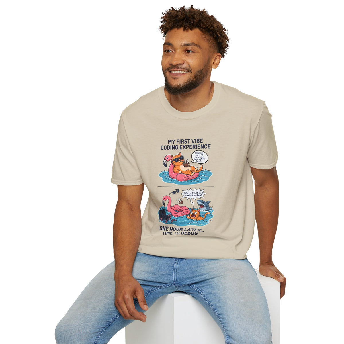 Hilarious Vibe Coder shirt | Cat is Vibe Coding until it's time to Debug | Debugging Nightmare for Vibe Coders | Funny Tech shirt