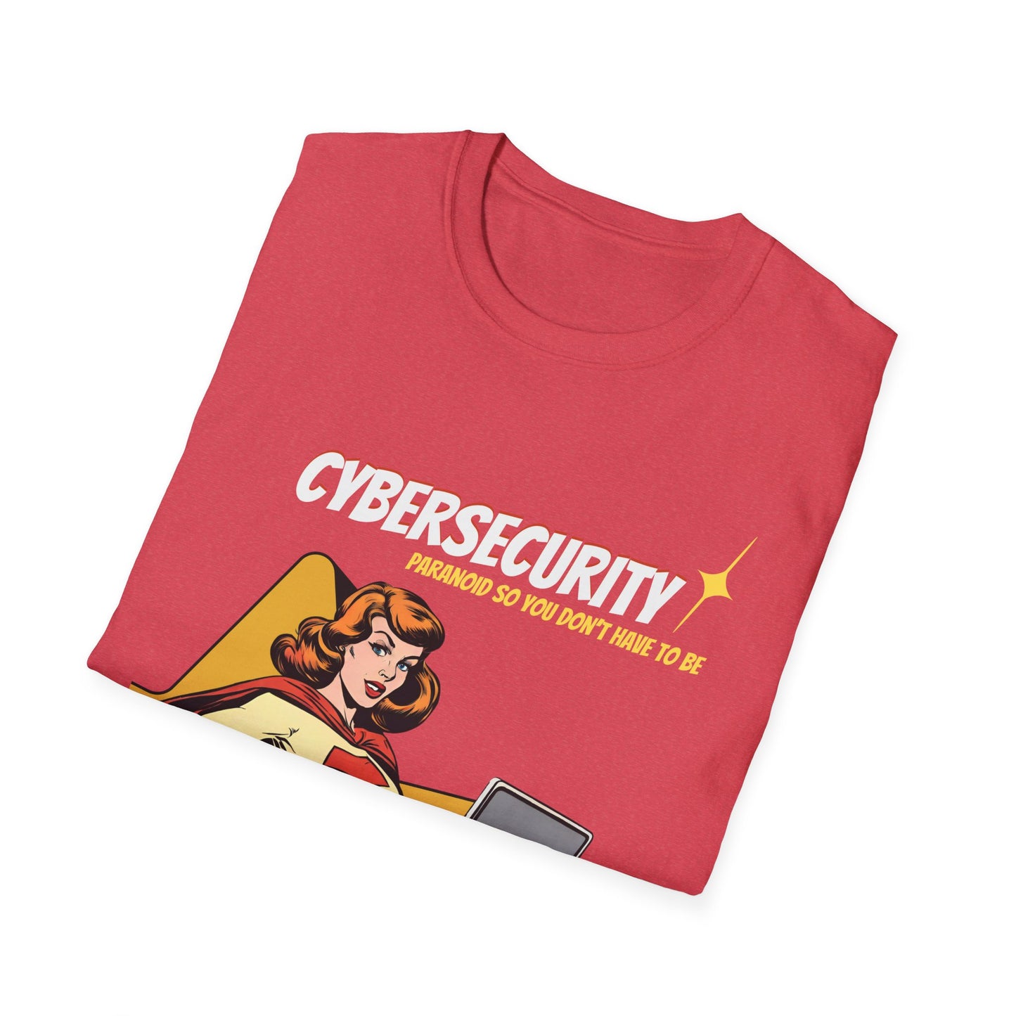 Cybersecurity Retro Comic T‑Shirt | "Paranoid So You Don’t Have To Be" | Female Superhero | Women in STEM shirt