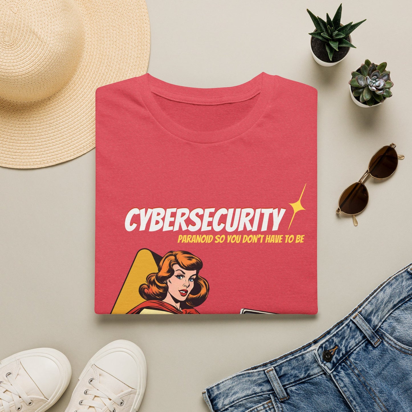 Cybersecurity Retro Comic T‑Shirt | "Paranoid So You Don’t Have To Be" | Female Superhero | Women in STEM shirt