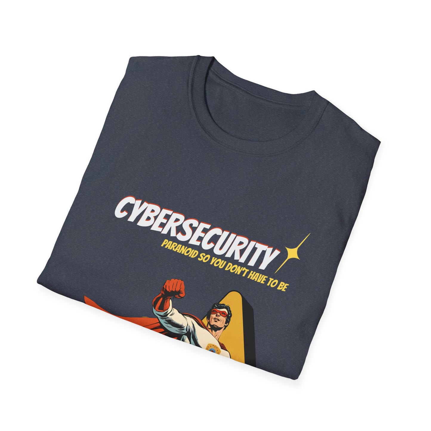 Cybersecurity Retro Comic T‑Shirt | "Paranoid So You Don’t Have To Be" | Male Superhero | Men in STEM shirt