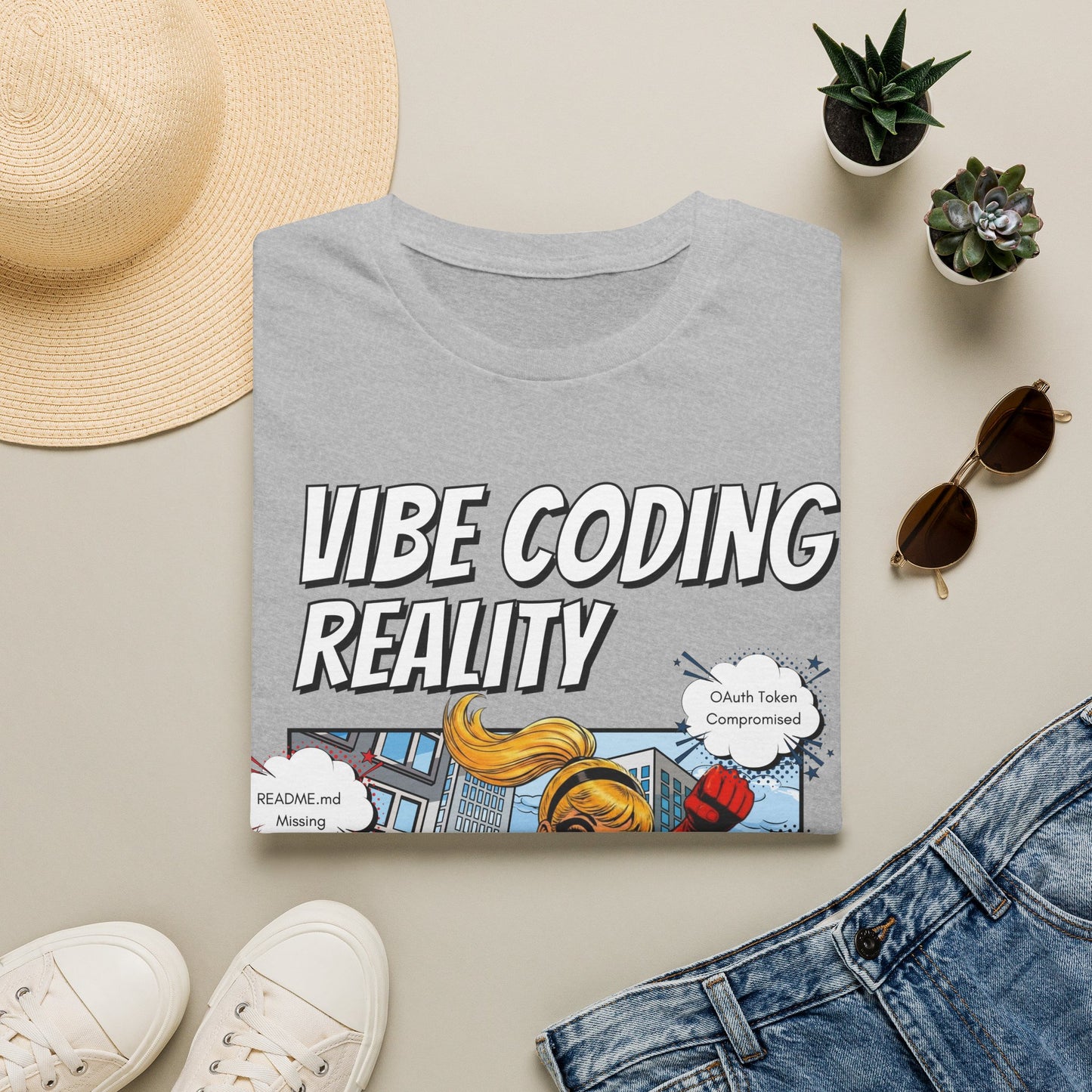Vibe Coding Reality T-Shirt | Funny Female Senior Dev Super Hero |  Programmer Comic Tee | Vibe Coders are Fueled by Dreams