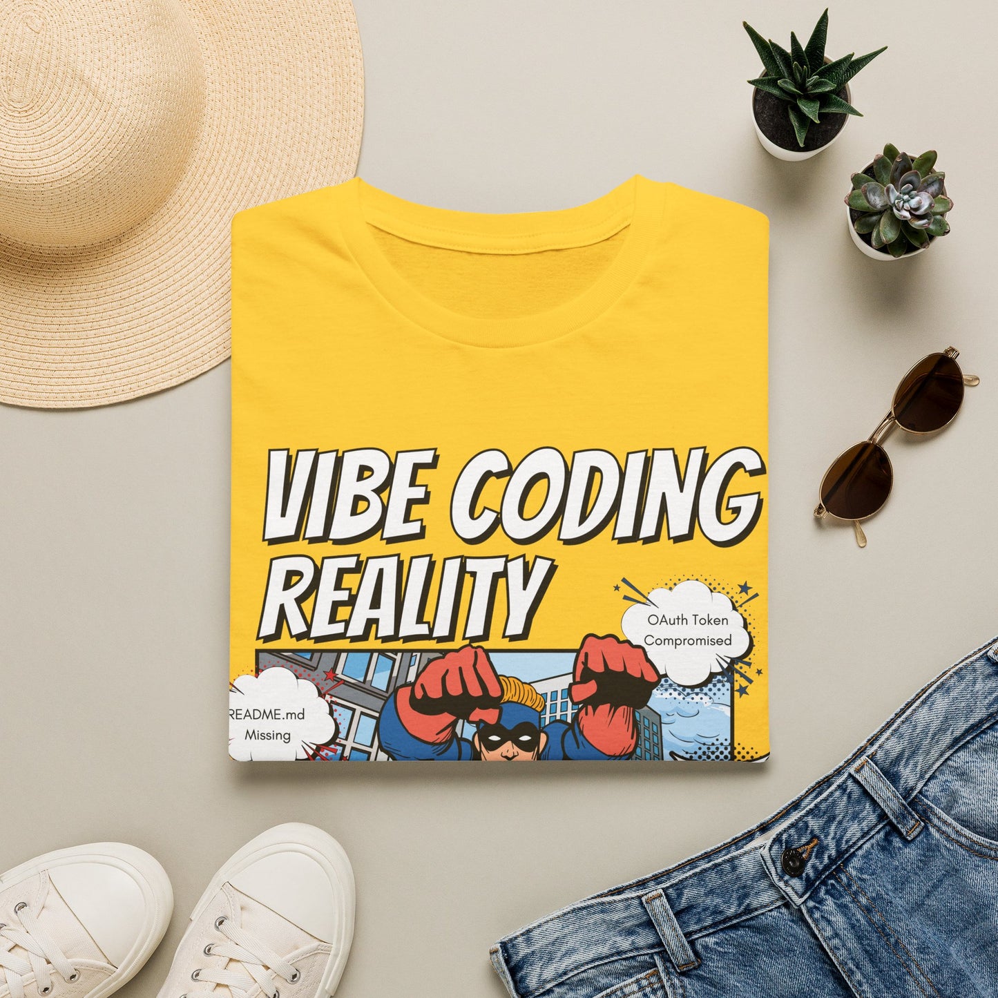 Vibe Coding Reality T-Shirt | Funny Male Senior Dev Super Hero |  Programmer Comic Tee | Vibe Coders are Fueled by Dreams
