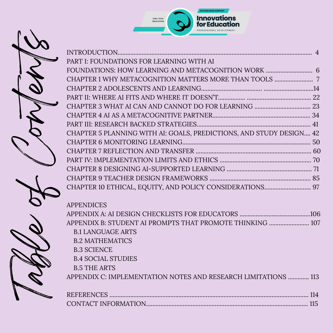 EBOOK: Learning How to Learn in the Age of AI Research-Based Strategies for Building Metacognition in Grades 6–12