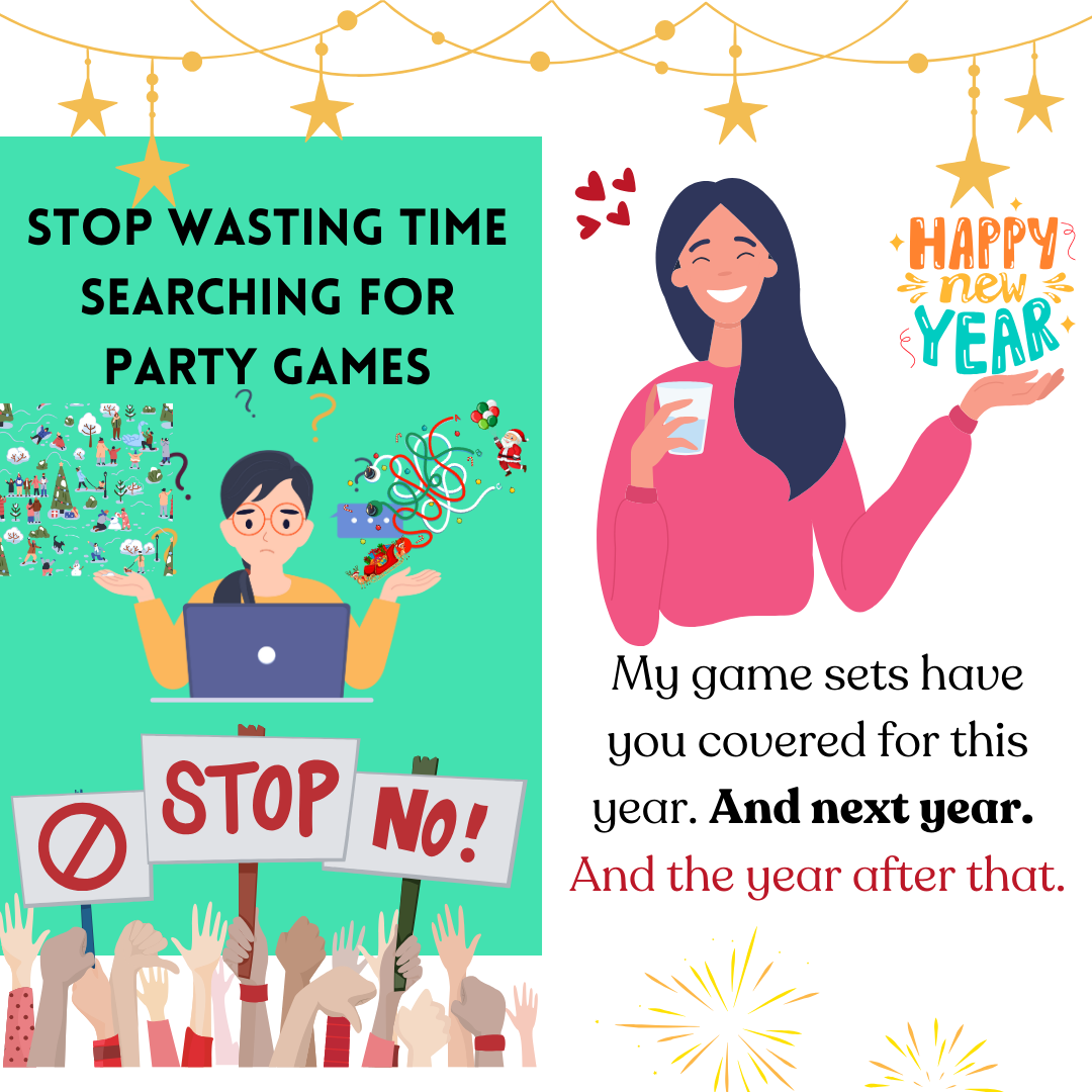 New Years Games Set 1: 5 Games for Teacher Meetings | 2024 New Years Challenges for Educators | Find Your 2025 Teacher Name | Staff Meetings  Instant Download