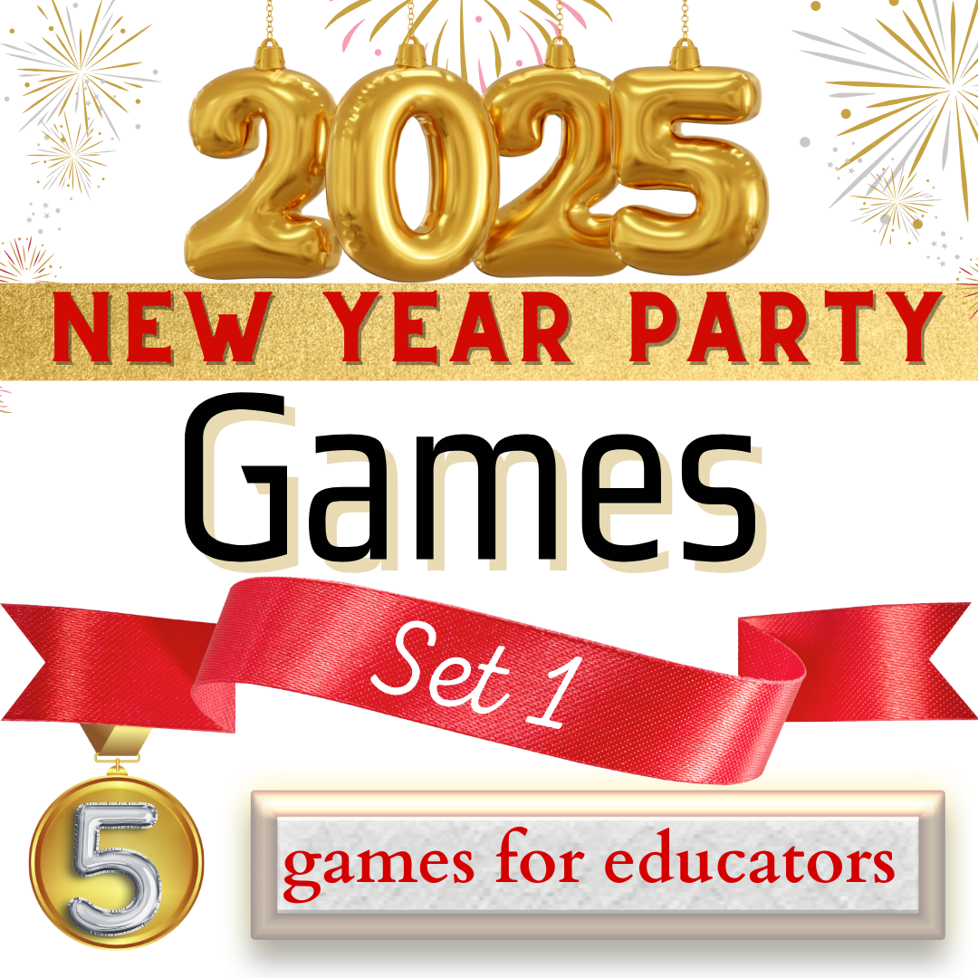 New Years Games Set 1: 5 Games for Teacher Meetings | 2024 New Years Challenges for Educators | Find Your 2025 Teacher Name | Staff Meetings  Instant Download
