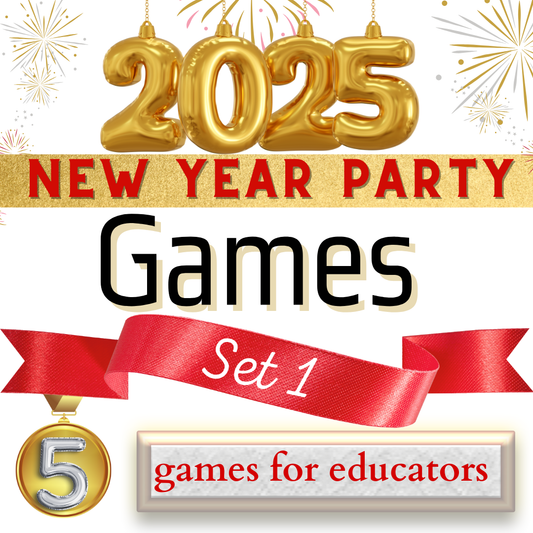 New Years Games Set 1: 5 Games for Teacher Meetings | 2024 New Years Challenges for Educators | Find Your 2025 Teacher Name | Staff Meetings  Instant Download