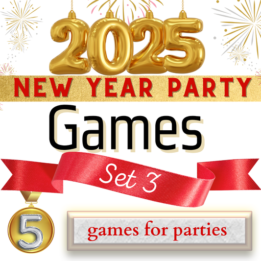 New Years Games Set 3: 5 NYE Games for 2024 New Years Eve Party | Customized for 2024 | Find Your 2025 Year of the Snake Name | Instant Download