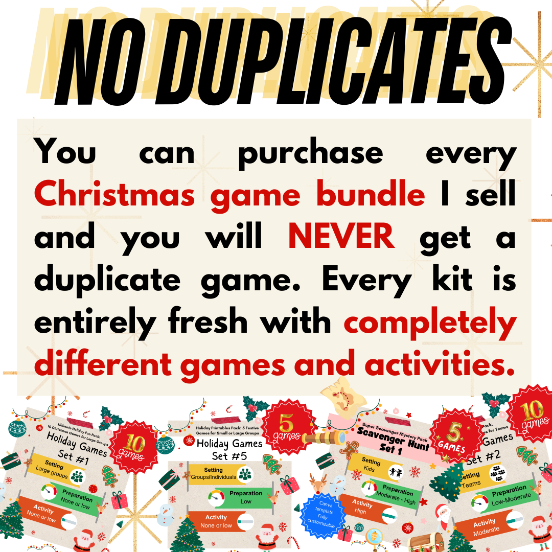 Christmas Games Set 1: Party Games for Large Group | Holiday Office Party | Staff Meeting | White Elephant Gift Exchange | Instant Download